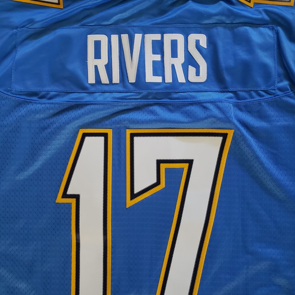 Official NFL Blue Game Jersey with Number 17 and 'Rivers'; Reebok